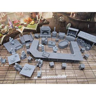 Imagem de Conjunto de 50 peças Inn & Tavern Bar Pub 28 mm Terrain Scatter Terrain Cenário Decoração Mesa Fantasia RPG Jogos Dungeon's Dragons Open Lock Modular Bar