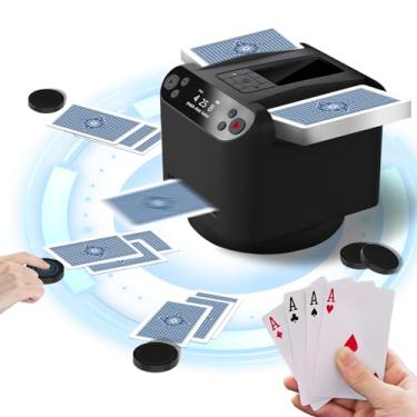 Imagem de Revendedor automático de cartas 2 em 1: Máquina de embaralhar 2 baralhos recarregável - Revendedor de cartas rotativo de 360° para UNO Poke Texas Hold'em Blackjack para jogo de noites de cassino