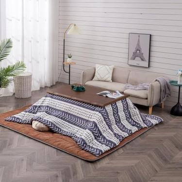 Imagem de Conjunto De 5 Peças De Mesa Kotatsu Multifuncional De Madeira Maciça Mesa Baixa De Aquecimento Mesa Kotatsu Na Sala De Estar Presente Quente Para Família, Walnut, 80 * 120 * 45cm