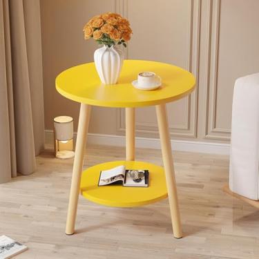 Imagem de Mesa Lateral Redonda De 2 Andares, Mesa Lateral De Madeira Maciça, Pequena Mesa Lateral Redonda Com Armazenamento De 2 Níveis, Mesa De Mdf, Suporte De Mad, Yellow-60cm/23.6in, 72cm/28.3in