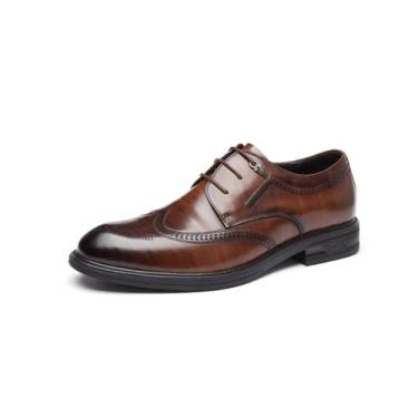 Imagem de Sapato social masculino de couro legítimo Brogue Oxford estilo britânico negócios casual wingtip noivo sapatos, Marrom, 41