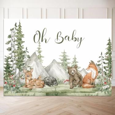 Imagem de Faixa de pano de fundo Oh Boy - Decoração de chá de bebê de aventura na floresta (15 x 4 m), fundo fotográfico floresta selvagem tema montanha festa berçário, meninos meninas chuveiro cabine