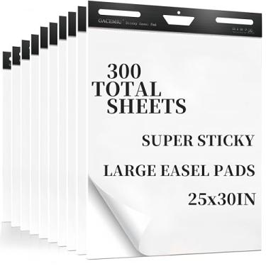 Imagem de GACEMIU Sticky Easel Pad,30 Sheets/Pad,Flip Chart Paper,Sticky Chart Paper for Teachers, Large Self-Stick Easel Paper,Super Sticky & Bleed-Resistant, (10, Black/Gray-25 in x 30 in)
