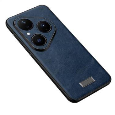 Imagem de HAOMRIYL Capa ultrafina para Huawei Pura 80 Ultra/80 Pro+/80 pro/80, capa de couro retrô com proteção para câmera, capa antiimpressões digitais, azul, 80 Pro