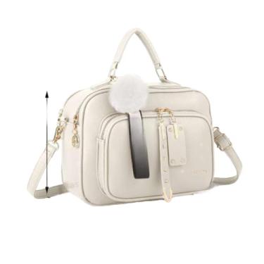 Imagem de Bolsa Feminina Com Chaveiro Pompom Tira Colo Faixa de Mão De Couro Tranversal (brancobege - DEC6012#)