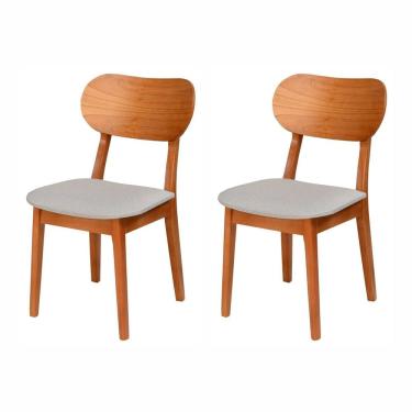 Imagem de Kit 2 Cadeiras de Madeira Maciça Multilaminada e Estofada Letícia Espresso Móveis Champagnhe/Cinza/Marrom