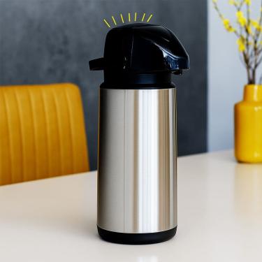 Imagem de Garrafa Térmica 100% Em Inox Ampola De Vidro 1.8 Litros Quente e Frio Acionamento Por Pressão