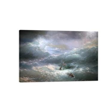 Imagem de Ivan Aivazovsky Impressão de arte de parede em tela - Imagem de arte em tela com moldura de madeira - Pôster de reprodução de pintura famosa para decoração de casa - Onda 2/50x75 cm 20x30 polegadas