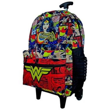 Imagem de Mochila bolsa escolar menina de rodinhas da mulher maravilha / tamanho