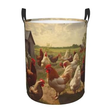 Imagem de Cesto de lavanderia dobrável à prova d'água para galinhas e fazenda, cesto de armazenamento de roupas com alças, pano Oxford, organizador de brinquedos, cesta para banheiro, lavanderia, quarto, médio