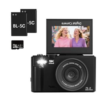 Imagem de Câmera digital 5K – Câmeras Lenofocus de 75 MP para fotografia, tela flip, zoom digital 18X, foco automático, câmeras digitais compactas de apontar e fotografar para iniciantes e adolescentes, 2