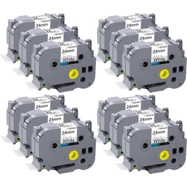 Imagem de Hehua Fita TZ branca laminada 12PK 24 mm 0,94 compatível com Brother Label Maker TZe251 TZ-251 TZ251 TZe 251 0,3 x 8 m Fita de etiqueta para Ptouch PT D600 D600vp D610BT P710BT P750W, preto sobre