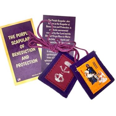 Imagem de Westmon Works Conjunto de colar de oração de bênção e proteção do escapulário roxo com cartão de oração sagrada