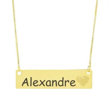 Imagem de Colar Chapinha Coração Gravação Personalizada Nome Alexandre Banhado Ouro 18K - 999006154
