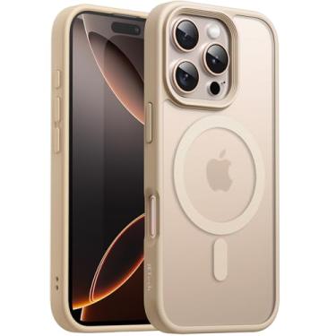 Imagem de JETech Capa Magnética para iPhone 16 Pro Max 6,9 Polegadas Compatível com MagSafe, Case de Telefone Fina e à Prova de Choque com Capinha Parte Traseira Fosca Translúcida (Titânio-Deserto)