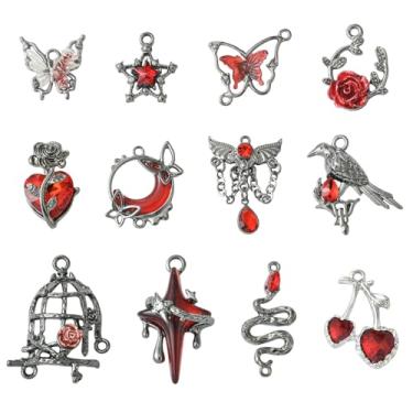 Imagem de UR URLIFEHALL 12 peças, pingentes góticos de liga de strass, 12 estilos, borboleta, estrela de cerejeira, flor para fazer você mesmo, colar, pulseira, brincos, joias