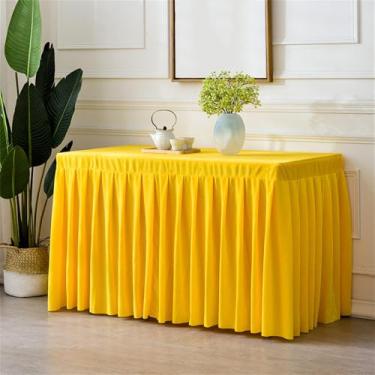 Imagem de Toalha de mesa de veludo para mesas retangulares, capa de mesa ajustável sem rugas, saia de mesa de tecido elástico para recepções de casamento, dourada, 1,2 m (48 x 23 x 30 pol.)
