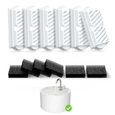 Imagem de Filtros de fonte de água para gatos esponjas de reposição e pré-filtro para fonte de cerâmica para gatos de 2,2 L/2,1 l, dispensador de água para gatos – pacote com 6 filtros e 6 esponjas de