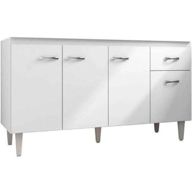 Imagem de Balcão de Pia Para Cozinha 150 Cm Graziela 4 Portas 1 Gaveta Branco Preto