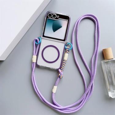 Imagem de Capa fina com alça transversal Candy Clear para Samsung Galaxy Z Flip 6 5 4 3 ZFlip4 Flip5 Flip6 Flip3 5G, roxa, para Z Flip 4