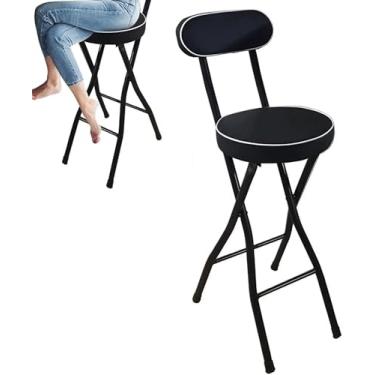 Imagem de Banco De Bar Dobrável Acolchoado Preto Com Encosto E Apoio Para Os Pés, 26/28/30 Polegadas Cadeira Alta Dobrável Para Cozinha De Café Da Manhã, Assento De Bar Po, 1 Pc, 30inch(75cm)