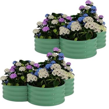 Imagem de Pacote com 2 canteiros elevados de aço galvanizado – caixas de metal revestidas com pó de 0,6 mm com design de borda floral, ferrugem e profundidade de 30 cm para vegetais, flores, ervas (fácil