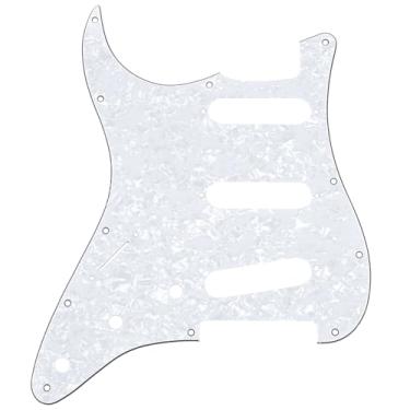 Imagem de Musiclily Canhoto 11 Furos Escudo SSS Pickguard Strato para Guitarra Fender EUA/Mexicana Made Stratocaster Standard Estilo Moderno, 4 Camadas Branco Perolado