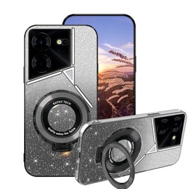 Imagem de Anlalish Compatível com Tecno Pova 5 Pro, capa transparente com glitter, com suporte de anel, capa de telefone Tecno Pova 5 Pro, capa de telefone de silicone brilhante fofa para meninas (preto)