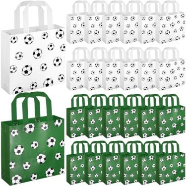 Imagem de Sweetude 24 peças de sacos de presente de futebol não tecidos sacos de lembrancinha de festa esportiva com alças 22 x 21 cm com tema de bola embalagem de guloseimas para esportes, aniversário, chá de