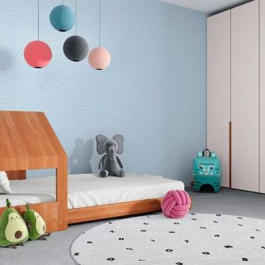 Imagem de Papel de Parede Vinílico Sonhos 4237 Azul bolinhas brancas 52cm x 10m 