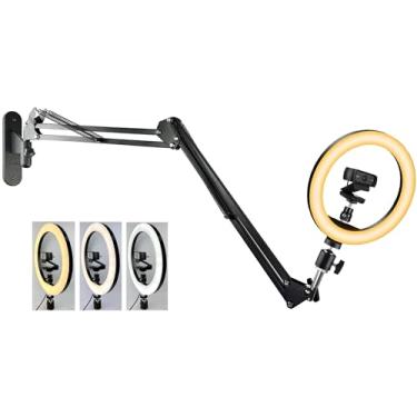 Imagem de Acetaken Anel de luz atualizado de 25,4 cm com suporte de parede para webcam Boom Arm compatível com webcams Logitech C920/MX Brio 4K/StreamCam/Brio pro X 4K/C930/C922/C925e/C615/Brio 500, prata, USB