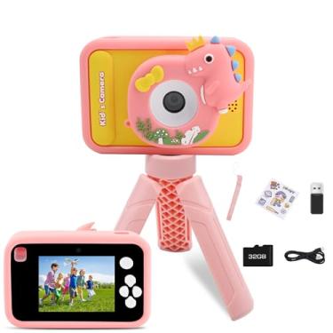 Imagem de Fretrecy Câmera Infantil Com Tripé Para Meninas E Meninos De 3 A 10 Anos, Digital Vídeo 1080P 48Mp Crianças 3, 4, 5, 6, 7 8 Presente Natal Aniversário, Cartão Sd 32 Gb (Rosa)