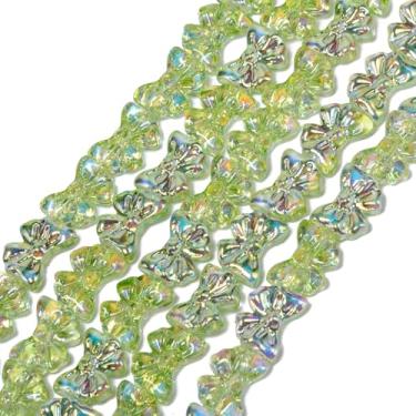 Imagem de Songxi 60 peças de laço verde - 2 contas de vidro semi-banhadas para fabricação de joias, contas de cristal feitas à mão de 10 × 14 mm para pulseira, colar, chaveiro, contas espaçadoras soltas para
