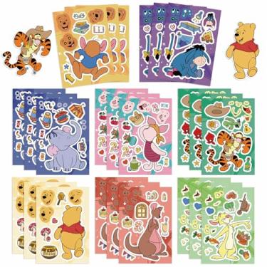 Imagem de 24 folhas de adesivos fofos do Ursinho Pooh para crianças, faça seu próprio adesivo de desenho animado, faça um rosto para adolescentes, meninas, meninos, salas de aula, filmes, arte temática