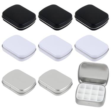 Imagem de ASUNFO 9 peças mini paleta de aquarela vazia metal portátil caixa de lata aquarela com tampa bandeja de pintura paleta para armazenamento de tinta, viagem, 3 cores