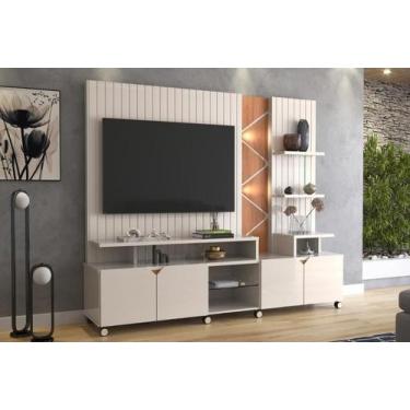 Imagem de Home Cross Frisado Painel P/ TVs Até 55'' c/ 4 Portas e Prateleiras p/