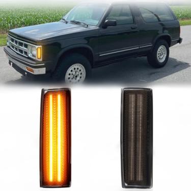 Imagem de FetonAuto Conjunto de luzes de LED laterais para Chevy Blazer S10 GMC Jimmy S15 1983-1994, 2 peças, para-choque dianteiro com lente fumê