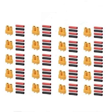 Imagem de Conectores De Bateria XT30 Banhados a Ouro 10 20 Pares Com Tubo Termor