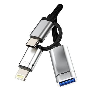 Imagem de Adaptador de cabo OTG para iPhone (2 em 1) USB-A fêmea para USB C Lightning macho conversor para Apple para iPhone15 Pro Max Plus para iPad Air Mini 3.0 Dongle Thunderbolt câmera mouse cabo compatível