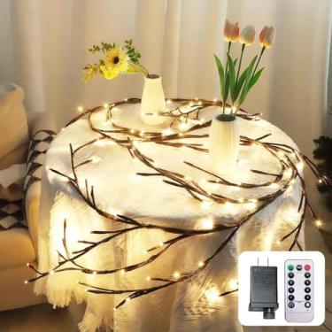 Imagem de XINXIANLIAN Luzes de salgueiro para decoração de parede, luzes de fadas com videiras, galho de árvore de iluminação artificial de plantas, 8 modos de piscar para decoração de parede/casa/quarto