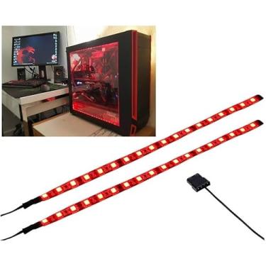 Imagem de DS Fita de luz LED vermelha para computador com kit de iluminação magnética para PC (2 unidades, 30 cm, conector Molex, série S, vermelho)