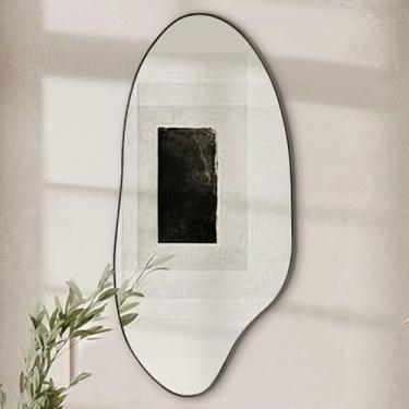 Imagem de PHOSPHOR Espelho de parede grande irregular preto assimétrico espelho de parede 89,9 x 45 cm espelho ondulado de comprimento total espelho abstrato exclusivo para sala de estar banheiro entrada