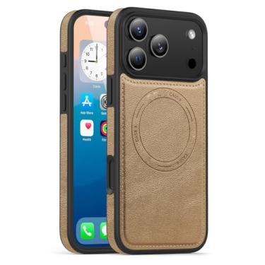 Imagem de FWYANZH Capa magnética para iPhone 17 Pro Max/17 Pro/17 Air/17, capa de telefone fina de couro à prova de choque proteção da câmera retrô Business Shell, dourada, 17 Pro Max