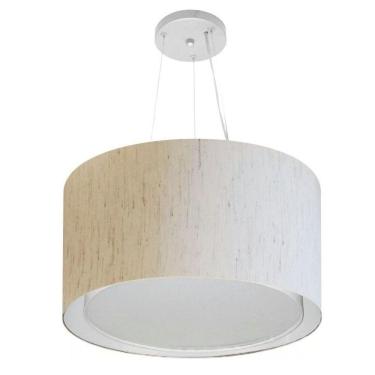 Imagem de Lustre Pendente Cilíndrico Duplo Vivare Md-4299 Cúpula Em Tecido 45x30cm - Bivolt Linho...