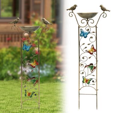 Imagem de DJAPWPX Alimentador decorativo de metal para pássaros com treliça para plantio de escalada, fácil montagem resistente à ferrugem, treliça, banho de pássaros, para pátios externos, jardim, gramado