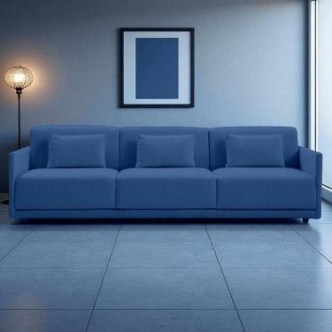 Imagem de Sofá 3 Lugares King Size Revestimento em Sarja 252cm Azul Médio