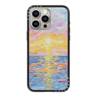 Imagem de CASETiFY Capa compacta para iPhone 15 Pro Max [fina e elegante/compatível com Magsafe/1,2 m. 2X proteção contra quedas de grau militar] - Pôr do sol fosco - preto transparente