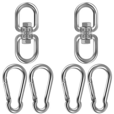 Imagem de 6 peças de anel giratório de aço inoxidável 304, gancho giratório de extremidade dupla, suporte giratório para serviço pesado, preto/prata, para varanda de teto, rede, cadeira de balanço ZJMCAJY (2 +
