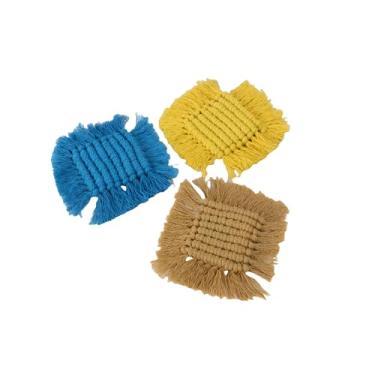 Imagem de Porta-copos de renda feitos à mão Porta-copos quadrados de tecido de algodão com borlas tapetes de mesa grossos (8 pacotes), adequado para decoração de mesa de copo, estudo, sala de estar, cafeteria