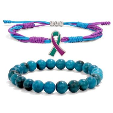 Imagem de Pulseira de conscientização do câncer, pulseira para uma causa, pulseira de fita de saúde para proteção pulseira de cordão de surfista para homens, mulheres (câncer de mama), 7in, Pedra, Sem Pedra